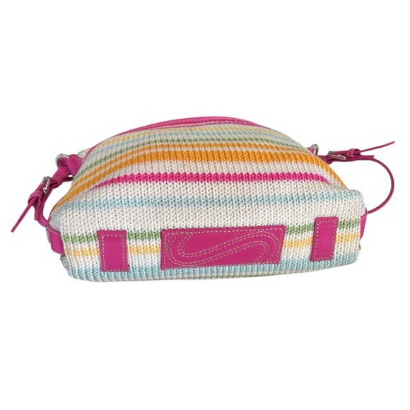 The Sak Rainbow Stripe Crochet Shoulder Bag Pink Trim Adjustable Strap - Picture 4 of 10